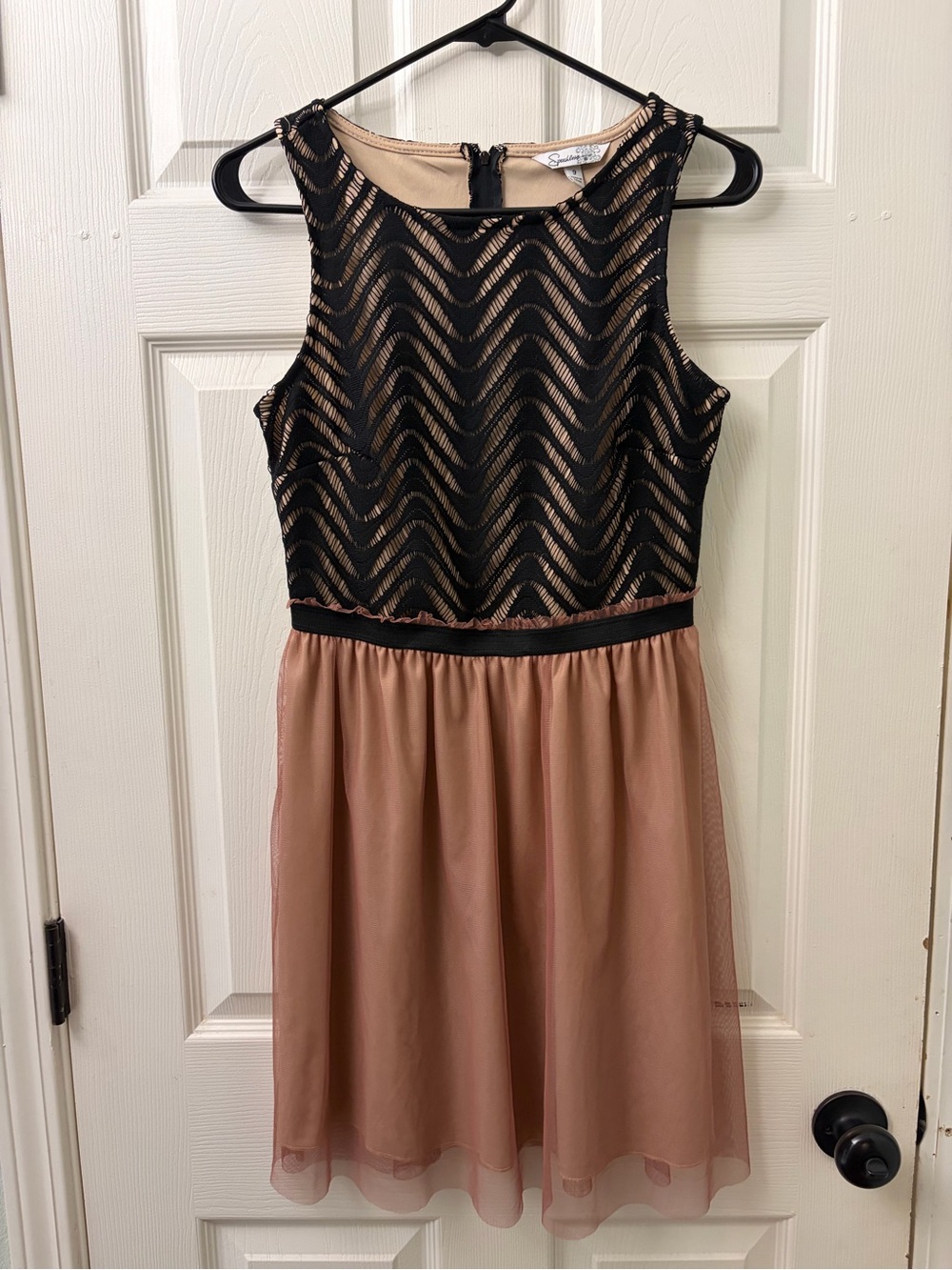 Speechless Black Lace Bodice with Blush Skirt Sleeveless Mini Dress
